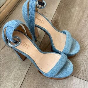 SCHUTZ Women's Light Blue Denim Heels